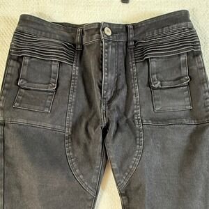 Serenede Fitted Denim Jeans Mens 34x31 Moto Ribbed Cargo Black